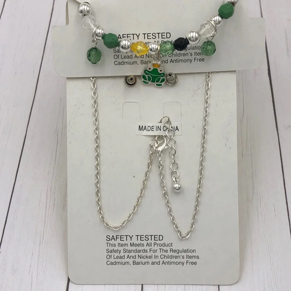 🌼 Girls Green Frog Necklace & Bracelet Set